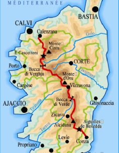 mapa GR 20 na Korsice.
