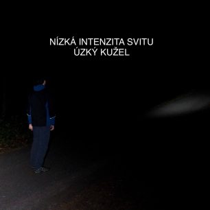 Nízká intenzita svita a úzký kužel čelovky Ledlenser MH5.