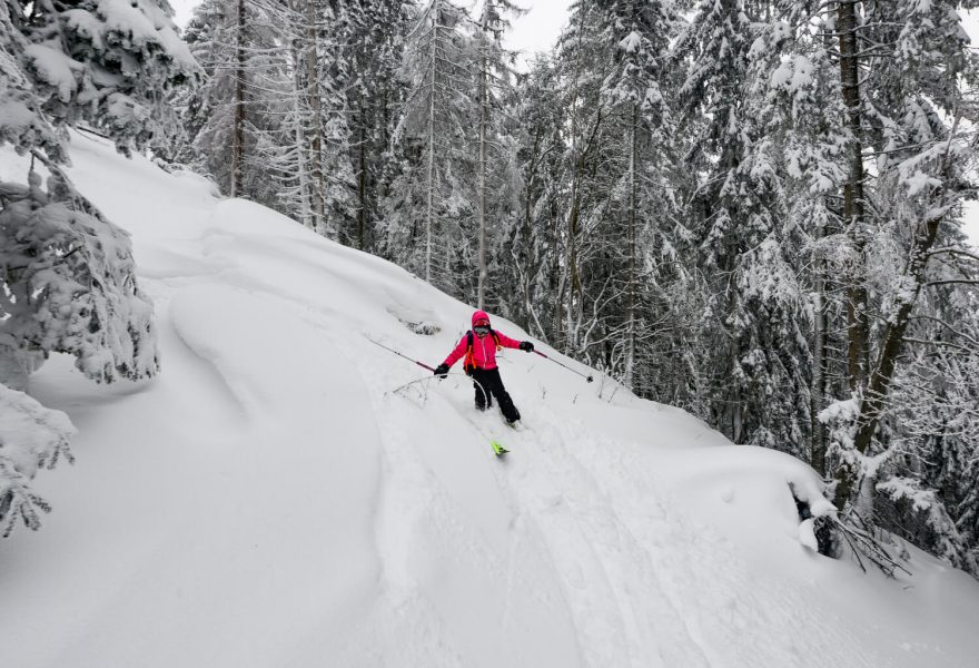 Vaše děti by měly na sjezdovkách umět bezpečně lyžovat i v hlubším nebo těžším sněhu, než se s nimi vydáte na skialpy.