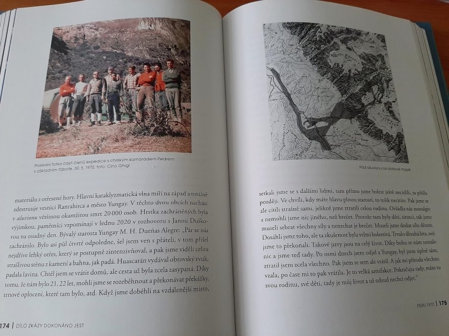 Poslední fotografie expedice a mapa laviny. Ukázka z knihy Peru 1970 čeští horolezci pod Huascaránem
