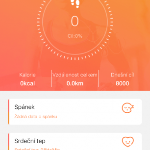 Obrazovka Domů v aplikaci FitCloudPro.