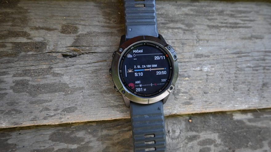 Počasí, východ - západ slunce a kompas - Garmin Fenix 6X PRO