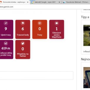 Přehled služeb v aplikaci Explore Garmin