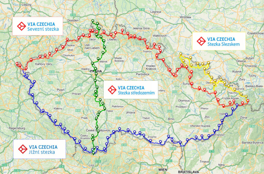 Mapa tras Via Czechia