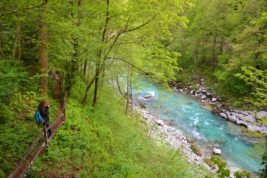 Řece Soča se často přezdívá Smaragdová kráska. Julské Alpy, Triglavský národní park, Slovinsko