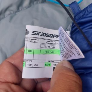 Teplotní určení na vnitřní etiketě spacáku SIR JOSEPH TETON 560 QUILT