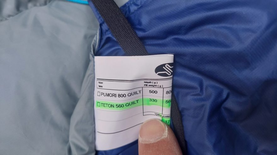 Vnitřní etiketa, označení a parametry - SIR JOSEPH TETON 560 QUILT