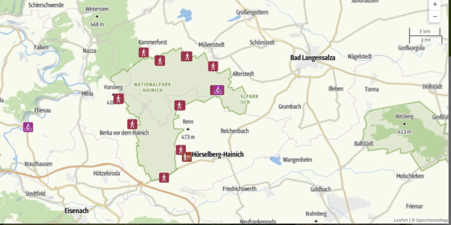 Mapa národnío parku Hainich a okolí, autor: openstreetmap