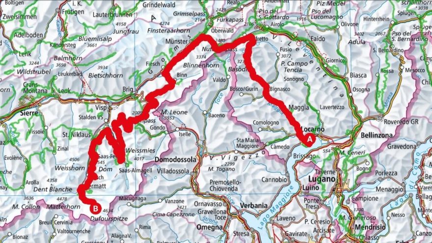 Mapa treku Tour de Suisse ve Švýcarsku