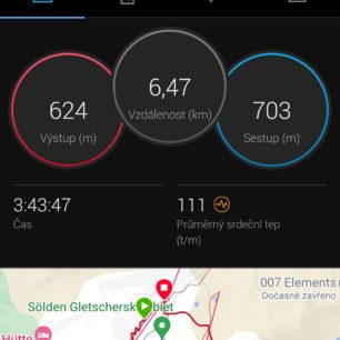 Záznam aktivity Pohyb mimo sjezdovky na telefonu v aplikaci GARMIN včetně mapy