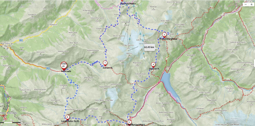 Mapka treku Peter Habeler Route