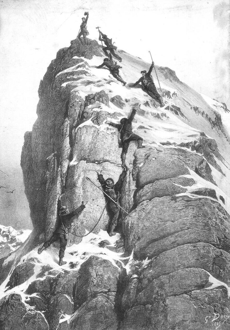 Prvovýstup na Matterhorn, autor: by Gustave Doré, zdroj Wikipedie