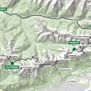 Mapa trasy Karwendel Höhenweg. Zdroj: https://karwendel-hoehenweg.at/