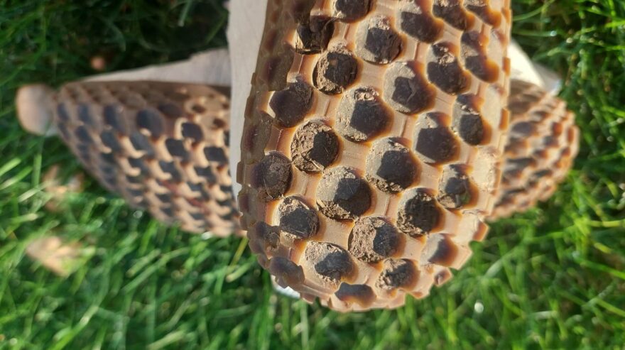 Při došlapu do měkké hlíny nebo bahna zůstává vzorek Merrell Quantum takto zanesený - MERRELL WRAPT