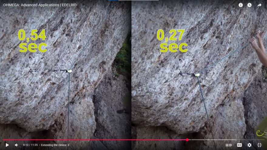 V případě prodloužení prvního jištění s asistentem EDELRID OHMEGA dochází k prodlevě jeho aktivace