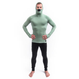 model Merino DF triko dlouhý rukáv kapuce bazalkově zelené