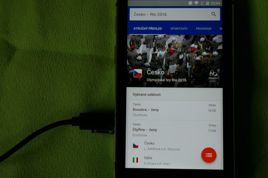 Aktuálně ČR v Riu na displeji CAT S60.