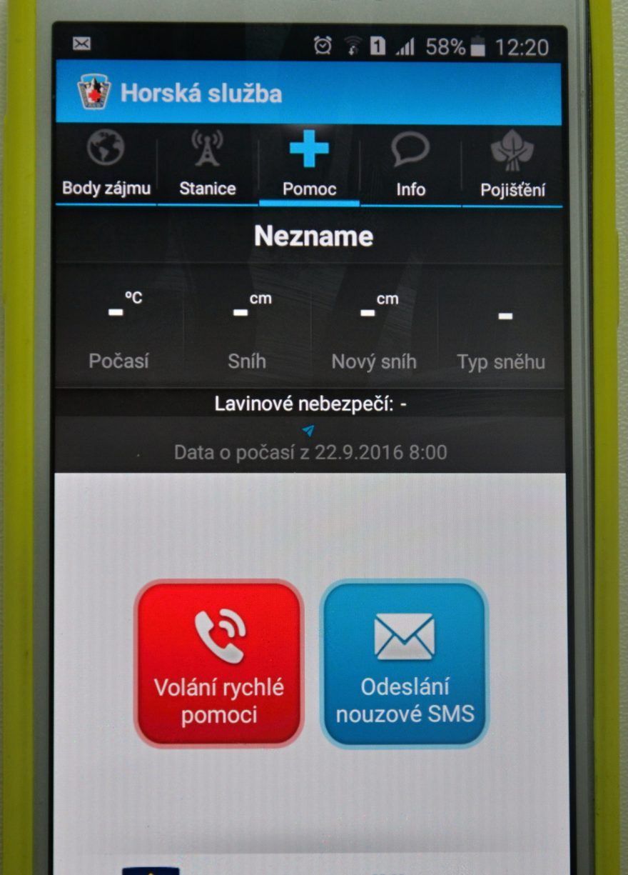 S aplikací Horská služba můžete vyslat nouzové volání i SMS.