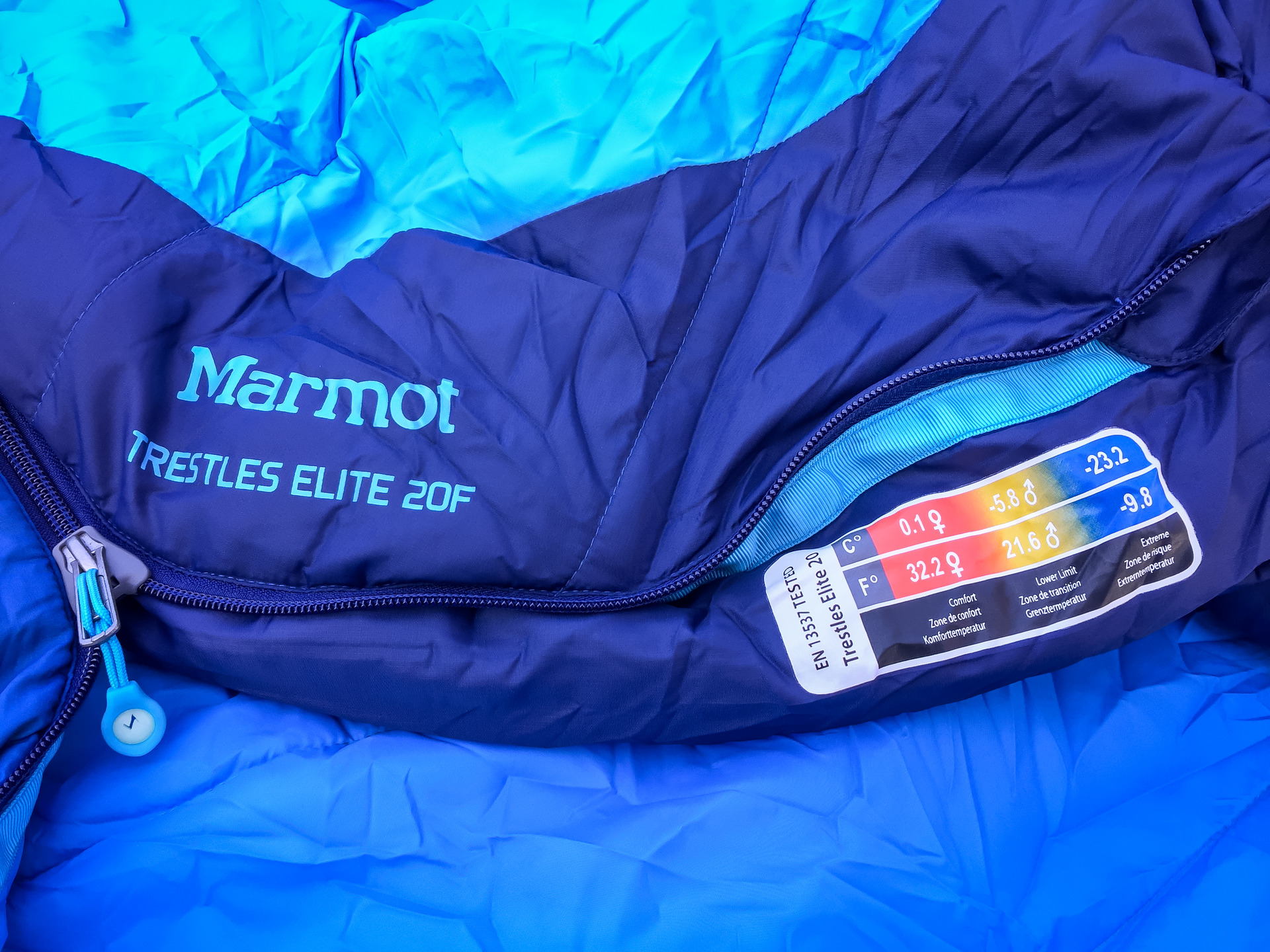 Teplotní určení spacího pytle.