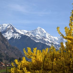 Čtyřtisícovky na jaře stále halí sníh, v údolí už je v květnu jaro v plném proudu.