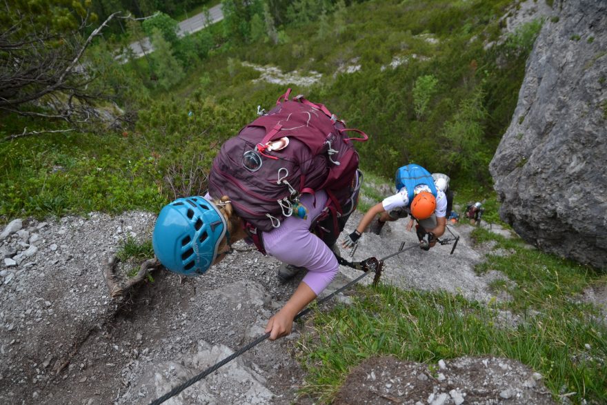 Ferata Kala na vrchol Sattelberg, Schladming-Dachstein, Rakousko.