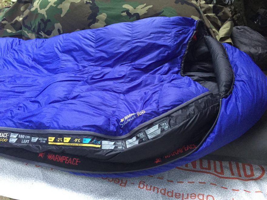 Teplotní určení spacáku Warmpeace Solitaire 500.