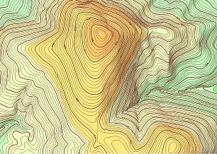 Ukázka znázornění terénu vrstevnicemi.
