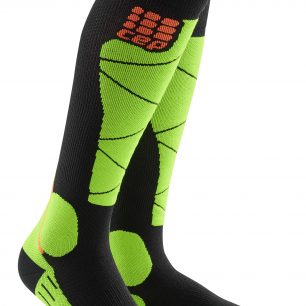 CEP lyžařské ponožky s kompresí Merino v barvě černá-limetková.