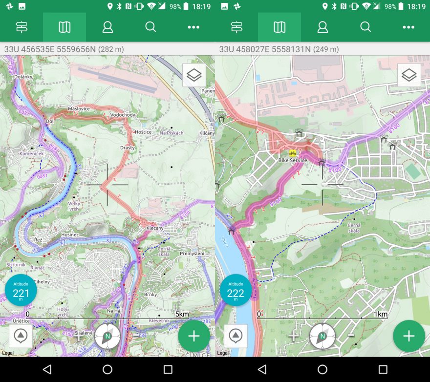 Aplikace ViewRanger - základní mapa s cyklostezkami