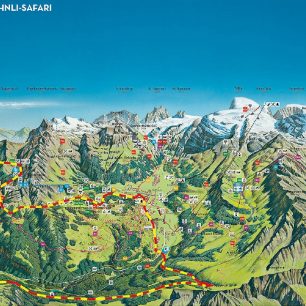 Okruh Buiräbähnli Safari po tradičních farmách v údolí Engelbergu, Švýcarsko.