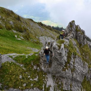 1. lanový most, Ferata Brunnistöckli, Engelberg, Švýcarsko.