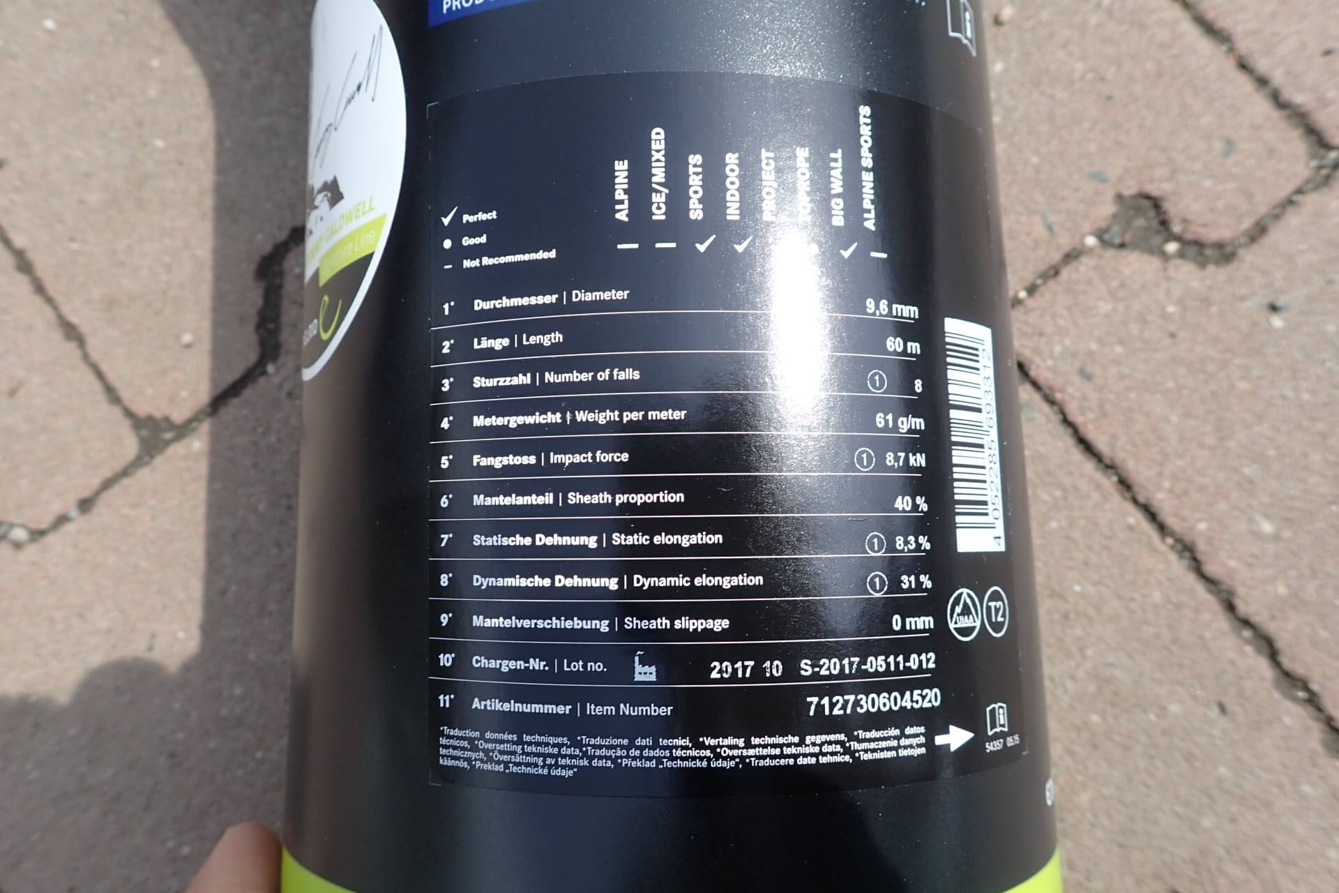 Parametry lana Edelrid Tommy Caldwell DT 9.6 mm.