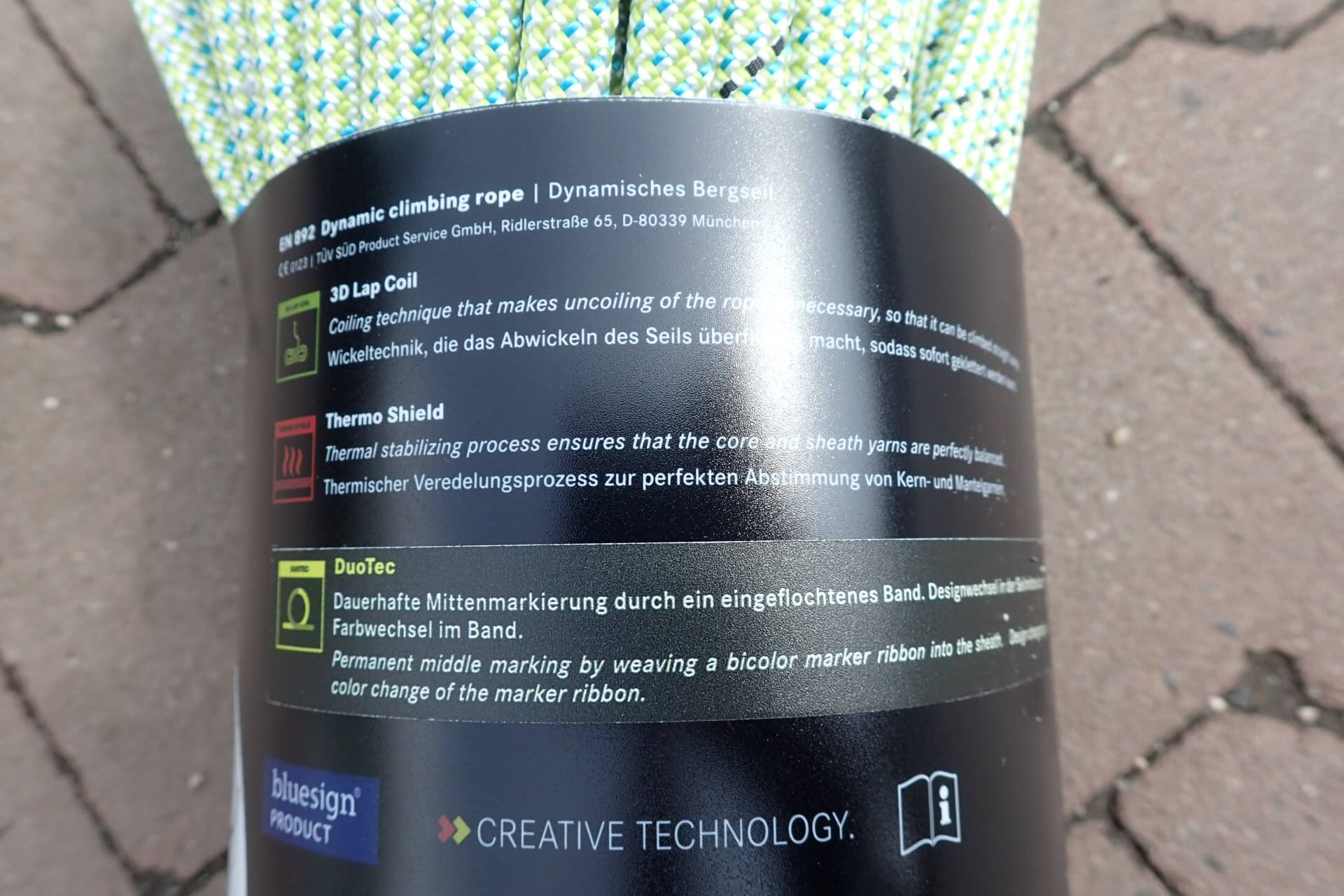 Popis jednotlivých technologií lana Edelrid Tommy Caldwell DT 9.6 mm.