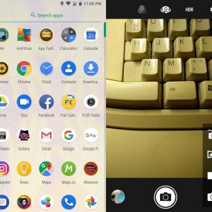 Základní předinstalovaná nabídka aplikací a možnosti hlavní kamery