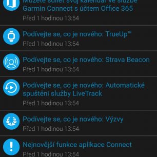 Oznámení v aplikaci GARMIN Connect.