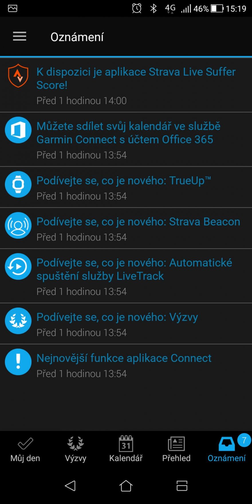 Oznámení v aplikaci GARMIN Connect.