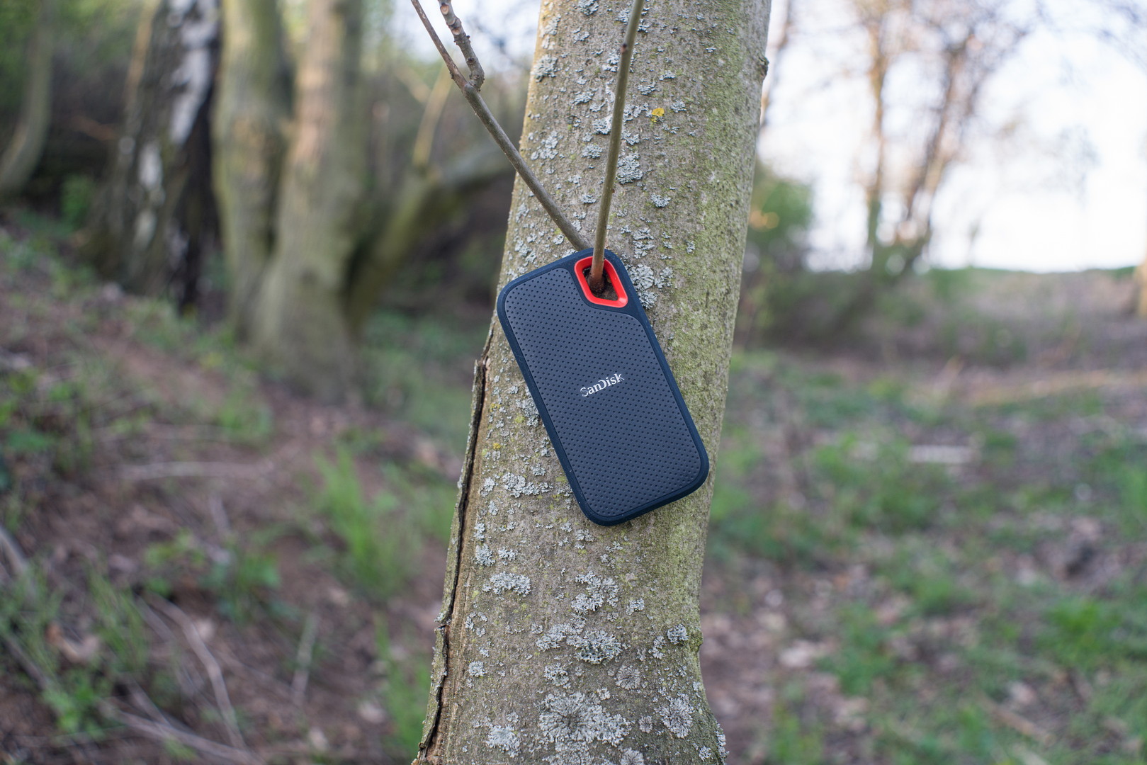 Velké rudé poutko vám umožní disk přichitit za karabinu, provázek nebo pověsit na větev