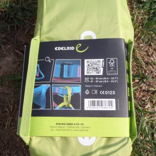 Označení sedáku Edelrid Jayne III a velikostní tabulka pro velikost S.