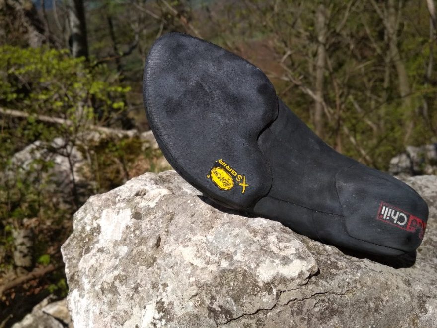 Gumová podrážka lezeček Red Chili Voltage má speciální technologii Vibram XP Grip.