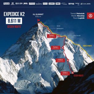 Plánovaná výstupová trasa Česenovým pilířem na K2. Expedice 2019.