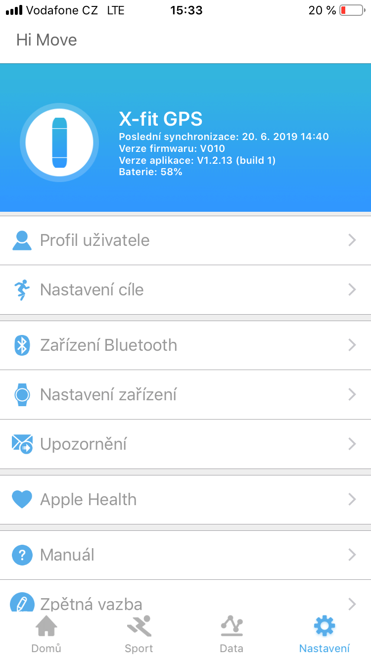 Základní nastavení aplikace Hi Move.