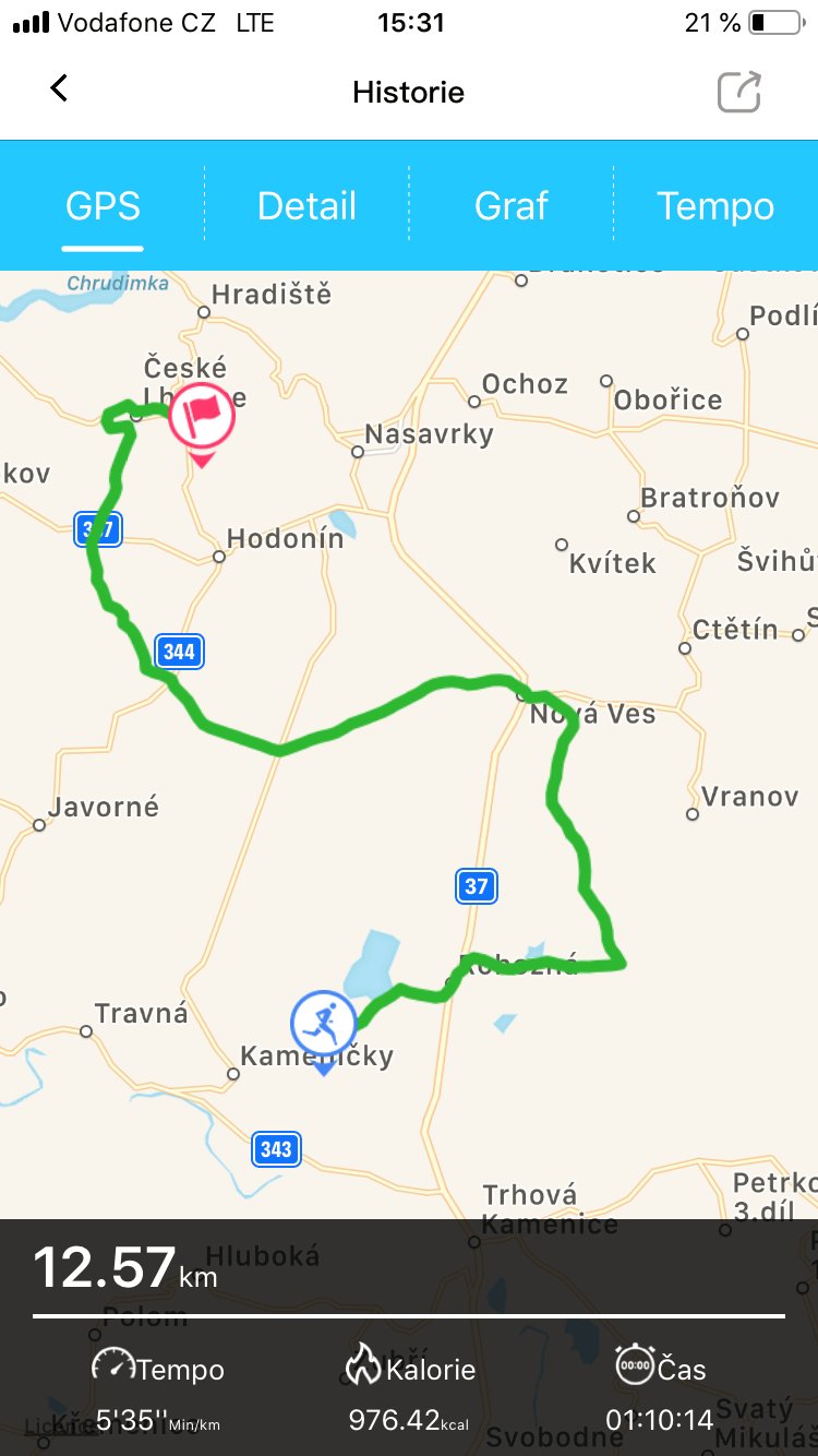 Záznam trasy v aplikaci Hi Move.