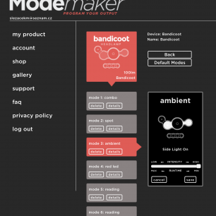 Nastavení režimu v programu Knog ModeMaker.