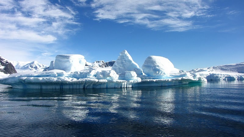 Ledové kry v zátoce Curtis Bay, Antarktida