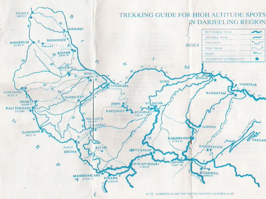 mapa trekov kolem Darjeelingu