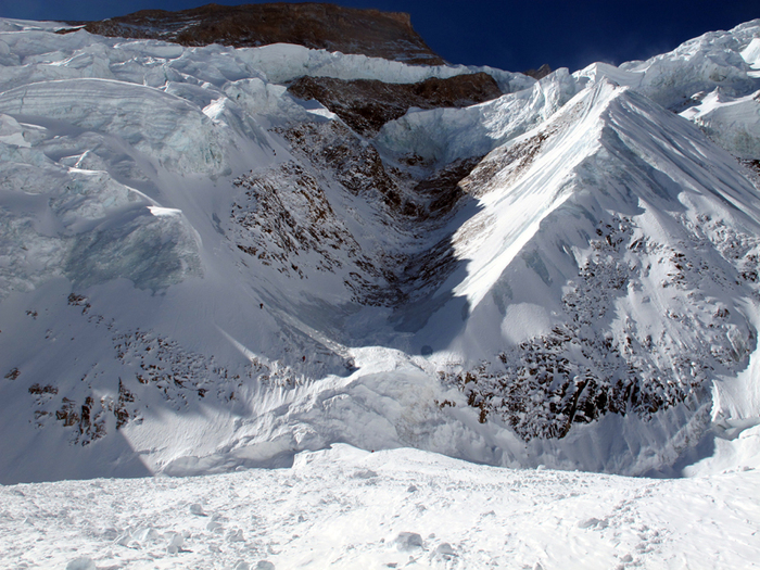 Nebezpečný svah mezi C2 a C3, Annapurna, Nepál