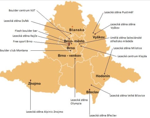 Geografické rozmístění stěn v JMK