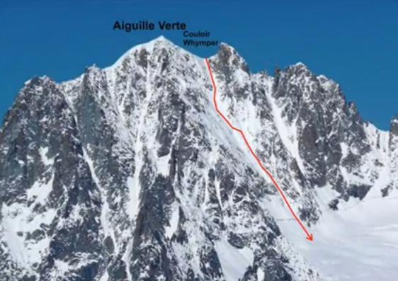 Aiguille Verte (4 211 m), Whymperův kuloár (50 - 55°)