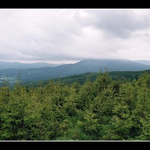 Výhled z Vysokého hřbetu k Jeseníkům