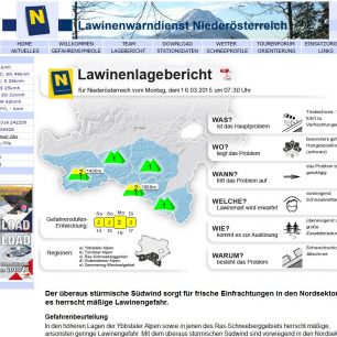 Ukázka lavinové předpovědi v Dolním Rakousku